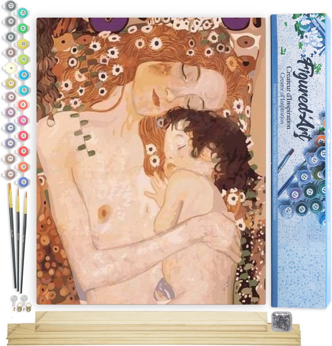 FiguredArt Schilderen op Nummer Volwassenen canvas Moeder en kind - Handwerk acrylverf Kit DIY Compleet - 40x50cm met DIY houten lijst
